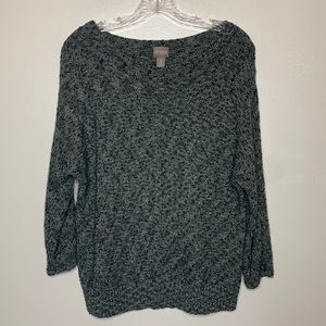 CHICO’S Sweater Green & Metallic Gold Dolman Sleeves Scoop Neck 3/4 Sleeves 12